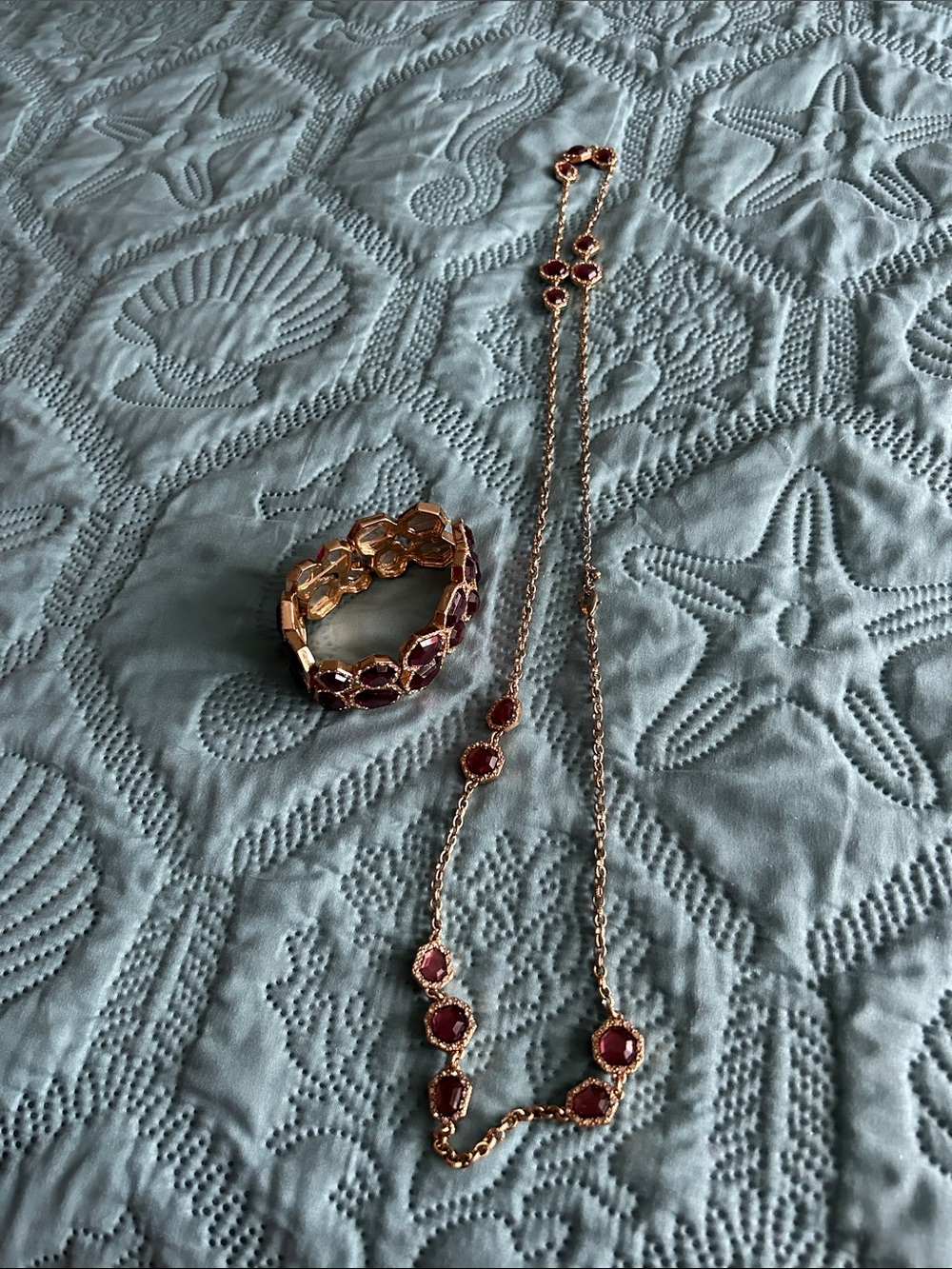 Gold Necklace with Deep Purple Gem Accents